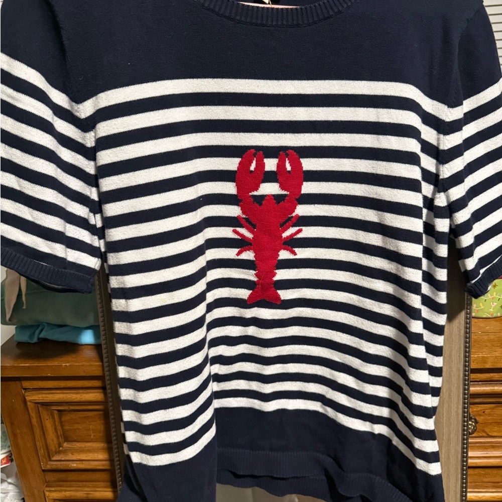 Talbot’s Nautical Short Sleeve Sweater Top Navy & White